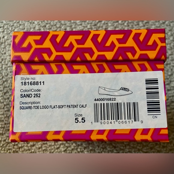 Almost New Tory Burch Square-Toe Logo Flat-Soft Patent Calf - Picture 4 of 4